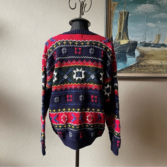 Vintage 90s hand knit colourful 100% cotton GAP crew neck sweater size large - Picture 8 of 14